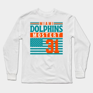 Miami Dolphins Mostert 31 American Flag Football Long Sleeve T-Shirt